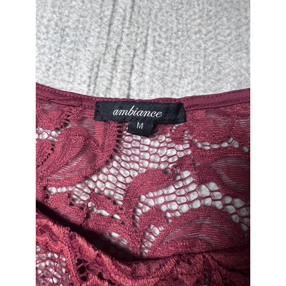 Ambiance Burgundy Floral Lace Long Sleeve Bodycon Sheath Dress 69148 Womens M - Picture 5 of 6